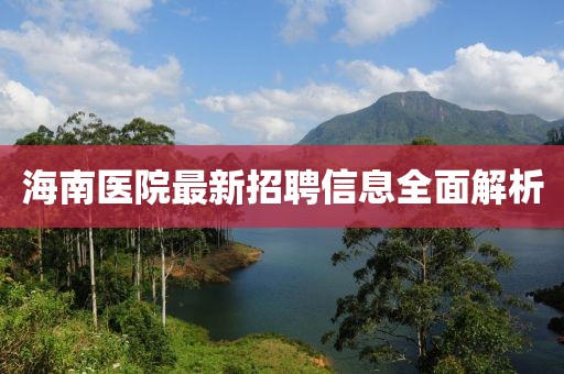 海南醫(yī)院最新招聘信息全面解析