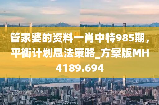 管家婆的資料一肖中特985期，平衡計(jì)劃息法策略_方案版MH4189.694